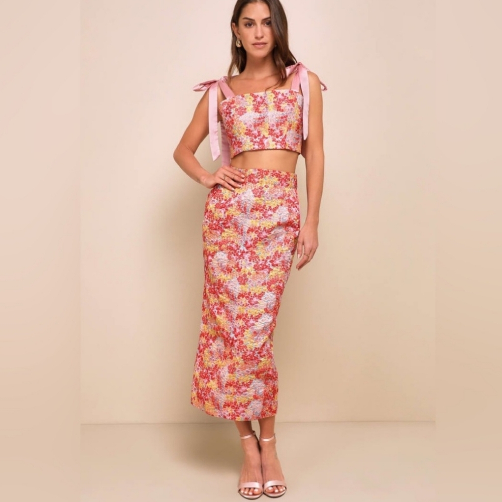 LULUS Ellarina Pink Multi Metallic Midi Skirt NWT Size Medium